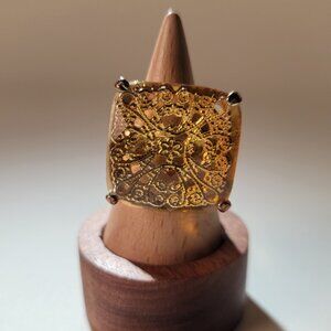 Gold Square Gem Foil Ring Size 7 Brass-Tone Costume Jewelry